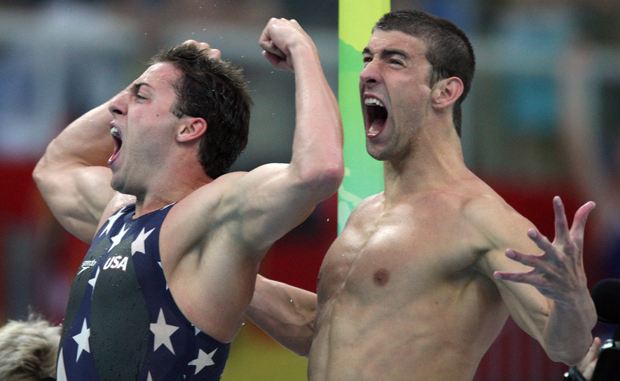 2008 Olympics Men's 4x100 Freestyle Relay Celebrating