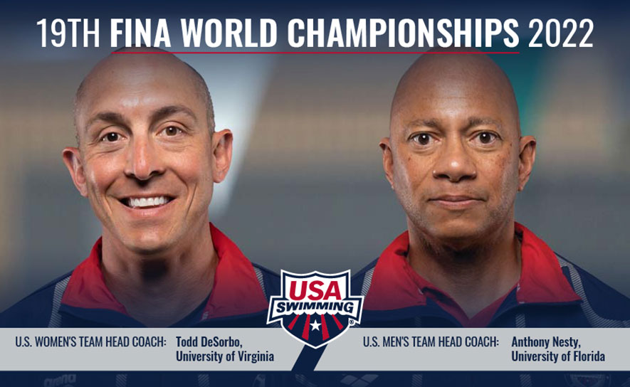 2022 Worlds Head Coaches Todd DeSorbo and Anthony Nesty