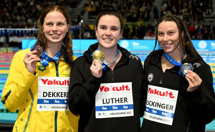 Women's 200 Butterfly Podium - 2022 Short Course Worlds