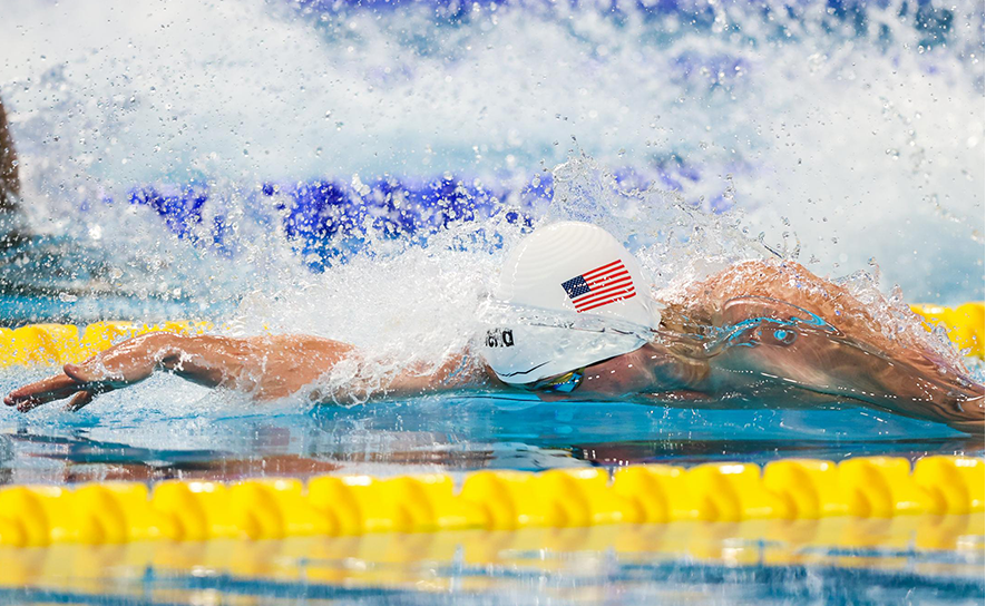 Male Freestyle Swimmer White USA Cap