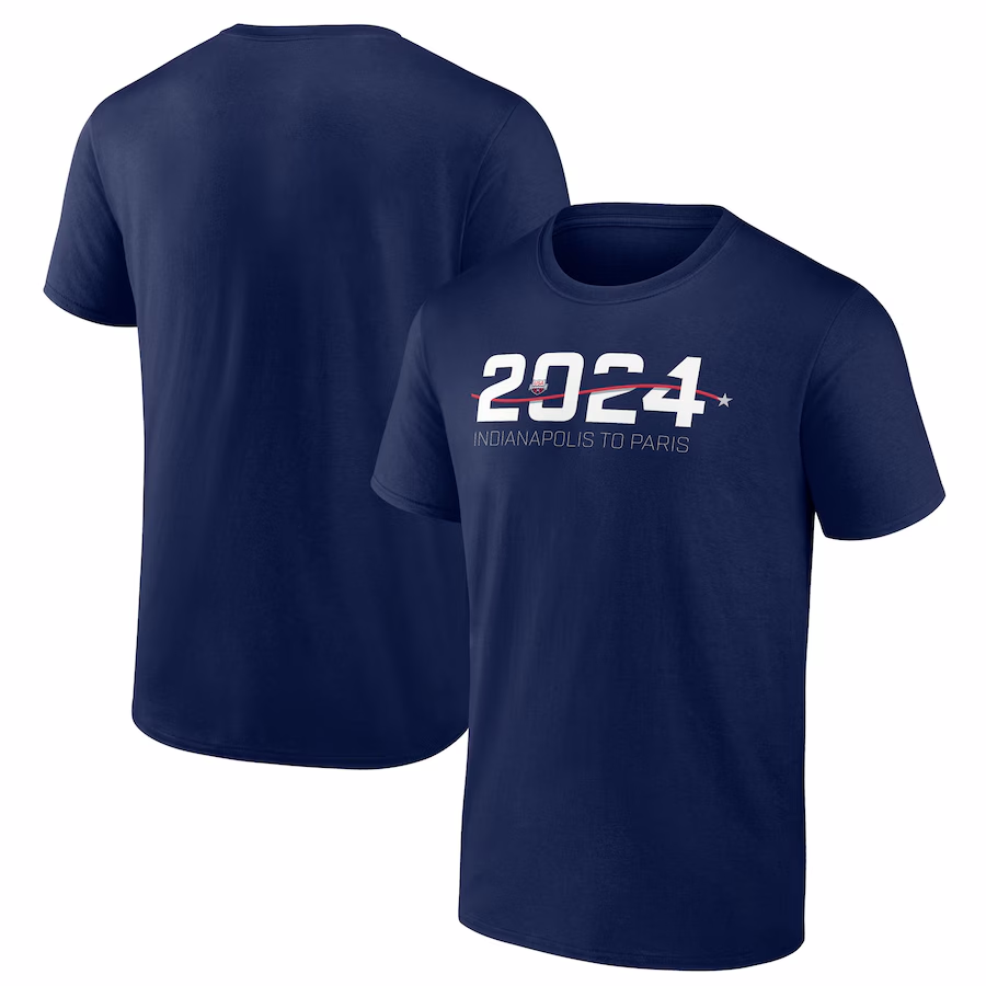 This 2024 Indy to Paris T-Shirt is the perfect way to show your support for the USA Swimming team. This comfortable gear features screen print graphics. Whether you're cheering from the stands or simply displaying your support, this is a must-have for any USA Swimming fan.|https://fanshop.usaswimming.org/mens-fanatics-navy-usa-swimming-2024-indy-to-paris-t-shirt/p-246623320580989915+z-91-3367903006?_ref=p-SRP:m-GRID:i-r4c2:po-14|0|stt11