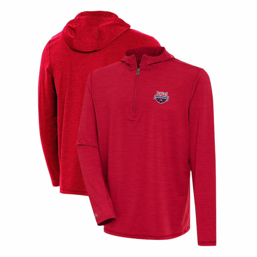 Show off your love for your country's elite athletes with this USA Swimming Tidy Quarter-Zip Pullover Hoodie. Its striking embroidered graphics will display your red, white and blue spirit wherever you go. With comfort and versatility in mind, this Antigua gear is the ultimate USA Swimming team addition to your wardrobe.|https://fanshop.usaswimming.org/mens-antigua-heather-red-usa-swimming-tidy-quarter-zip-pullover-hoodie/p-242202332350926284+z-93-3183044352?_ref=p-SRP:m-GRID:i-r5c2:po-17|0|cal2