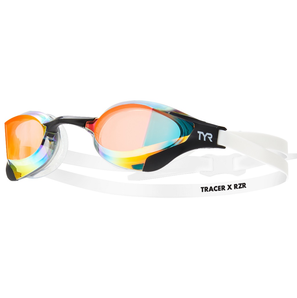 Engineered for elite level male and female swimmers, all Tracer-X RZR goggles are packed with a range of state-of-the-art features including a sculpted ultra-low profile lens, five removable nosebridge size options and HD lenses with anti-fog coating. In addition, every pair is equipped with DURAFIT® liquid silicone gaskets that provide an ultra-comfortable, deep inner-eye fit and water-tight seal. Plus, with 180' wide peripheral range, the Tracer-X RZR Mirrored promises a clear, extensive field of vision.|https://www.tyr.com/tyr-tracer-x-rzr-racing-mirrored-adult-goggles.html?selectedp=412019&selectedc=4076&selecteds=color&preselect=4243|0|ftf4