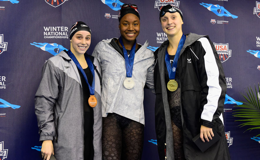 Katie Ledecky with Simone Manuel and Hali Flickinger