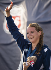Katy Campbell on medal podium